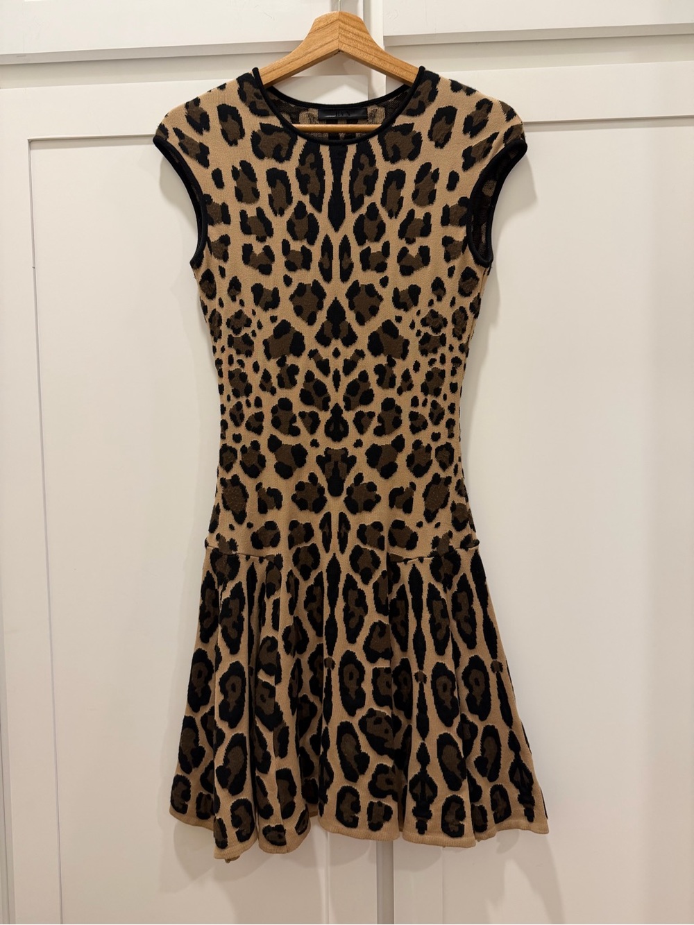 Sleeveless Leopard-Print Mini Dress in Tan and Black